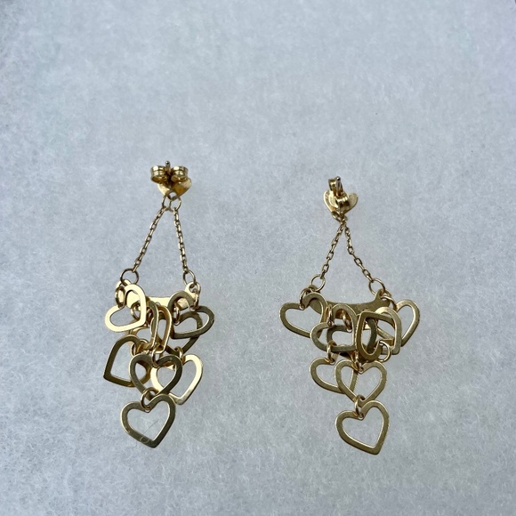 14K Gold Heart Chandelier Earrings - Picture 2 of 3